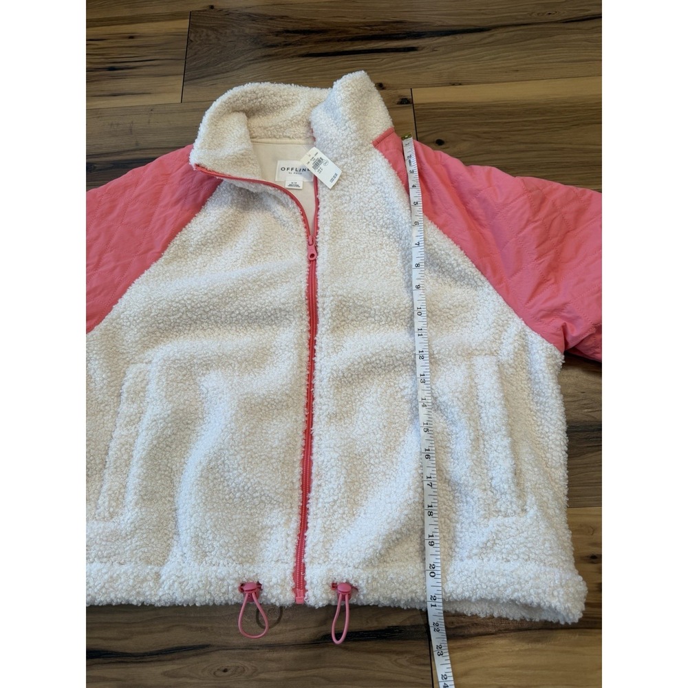 Aerie Offline Sherpa Fleece Jacket Pink Cream Zip Up Womens Sz S Cabincore NWT - Picture 5 of 11
